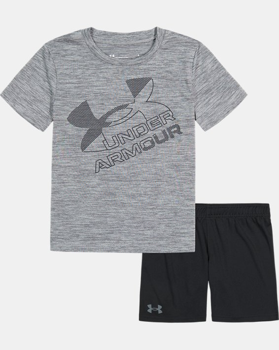 Boys' Pre-School UA Linear Big Logo Twist Short Sleeve & Shorts Set, Gray, pdpMainDesktop image number 0